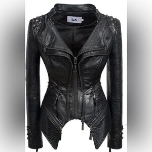 Womens Plus Studded Moto Biker Coat